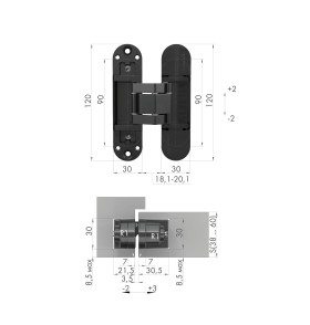 Петля скрытой установки Armadillo  U3D3300.TG SC мат. хром