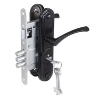 Замок Zenit  врезной сувальдный с защёлкой в комплекте с ручкой ЗВ9-4-2 (черный), 3кл.