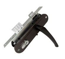 Замок Absolyute (Абсолют) врезной цилиндровый с защёлкой в комплекте с ручкой ЗВ4-70/07 (медь антик), 4 кл.