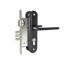 Замок врезной цилиндровый с защёлкой в комплекте с ручкой ЗВ4-3/09Р (медь), 4 кл.