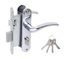 Замок врезной цилиндровый с защёлкой в комплекте с ручкой ЗВ4-55.27 (хром), 4 кл.