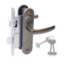 Замок врезной сувальдный с защёлкой в комплекте с ручкой ЗВ9.2-08 (бронза), 3 кл.