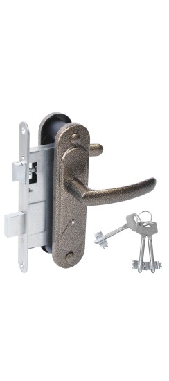 Замок Absolyute (Абсолют) врезной сувальдный с защёлкой в комплекте с ручкой ЗВ9.2-08 (бронза), 3 кл.