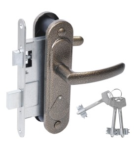 Замок врезной сувальдный с защёлкой в комплекте с ручкой ЗВ9.2-08 (бронза), 3 кл.