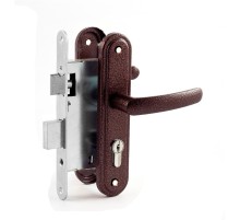 Замок Zenit  врезной цилиндровый с защёлкой в комплекте с ручкой ЗВ4-3.08 (медь), 4 кл.