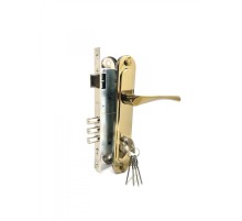 Замок Zenit  врезной цилиндровый с защёлкой в комплекте с ручкой ЗВ4-85.3 (золото лак), 5 кл.