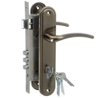 Замок врезной цилиндровый с защёлкой в комплекте с ручкой ЗВ4-85.27 (ант.бронза), 4 кл.