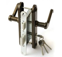 Замок Zenit  врезной цилиндровый с защёлкой в комплекте с ручкой ЗВ4-3.02 (медь), 4 кл.