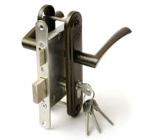 Замок Zenit  врезной цилиндровый с защёлкой в комплекте с ручкой ЗВ4-3.07 (медь), 4 кл.