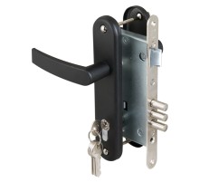 Замок Sam врезной цилиндровый с защёлкой в комплекте с ручкой ЗВ4-3 (черный муар), 5 кл. /78401/