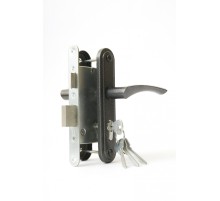 Замок Zenit  врезной цилиндровый с защёлкой в комплекте с ручкой ЗВ4-3.07 (серебро), 4 кл.