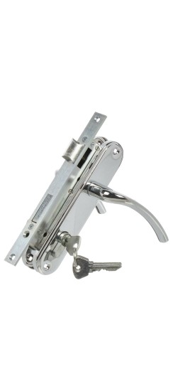 Замок Omega (Омега) врезной цилиндровый с защёлкой в комплекте с ручкой ЗВ4-70.27 (хром), 4 кл.