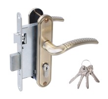 Замок врезной цилиндровый с защёлкой в комплекте с ручкой ЗВ4-55.27 (ант.бронза), 4 кл.