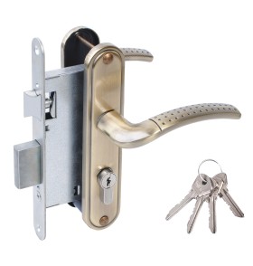 Замок врезной цилиндровый с защёлкой в комплекте с ручкой ЗВ4-55.27 (ант.бронза), 4 кл.