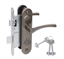 Замок врезной сувальдный с защёлкой в комплекте с ручкой ЗВ9.2-07 (бронза), 3 кл.