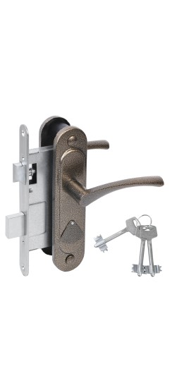 Замок Absolyute (Абсолют) врезной сувальдный с защёлкой в комплекте с ручкой ЗВ9.2-07 (бронза), 3 кл.