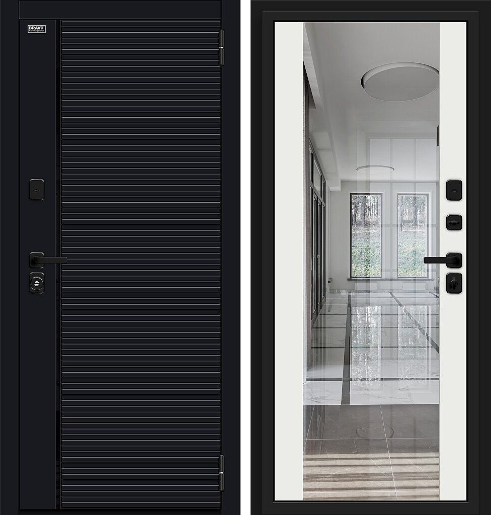 Входная дверь Лайнер-3, цвет: Total Black/Off-white, из серии Bravo N, 205*96, открывание - Правое