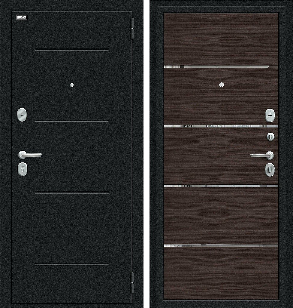 Входная дверь Лайн, цвет: Букле черное/Wenge Veralinga, из серии Bravo R, 205*96, открывание - Правое Входная дверь Лайн, цвет: Букле черное/Wenge Veralinga, из серии Bravo R, 205*96, открывание - Правое