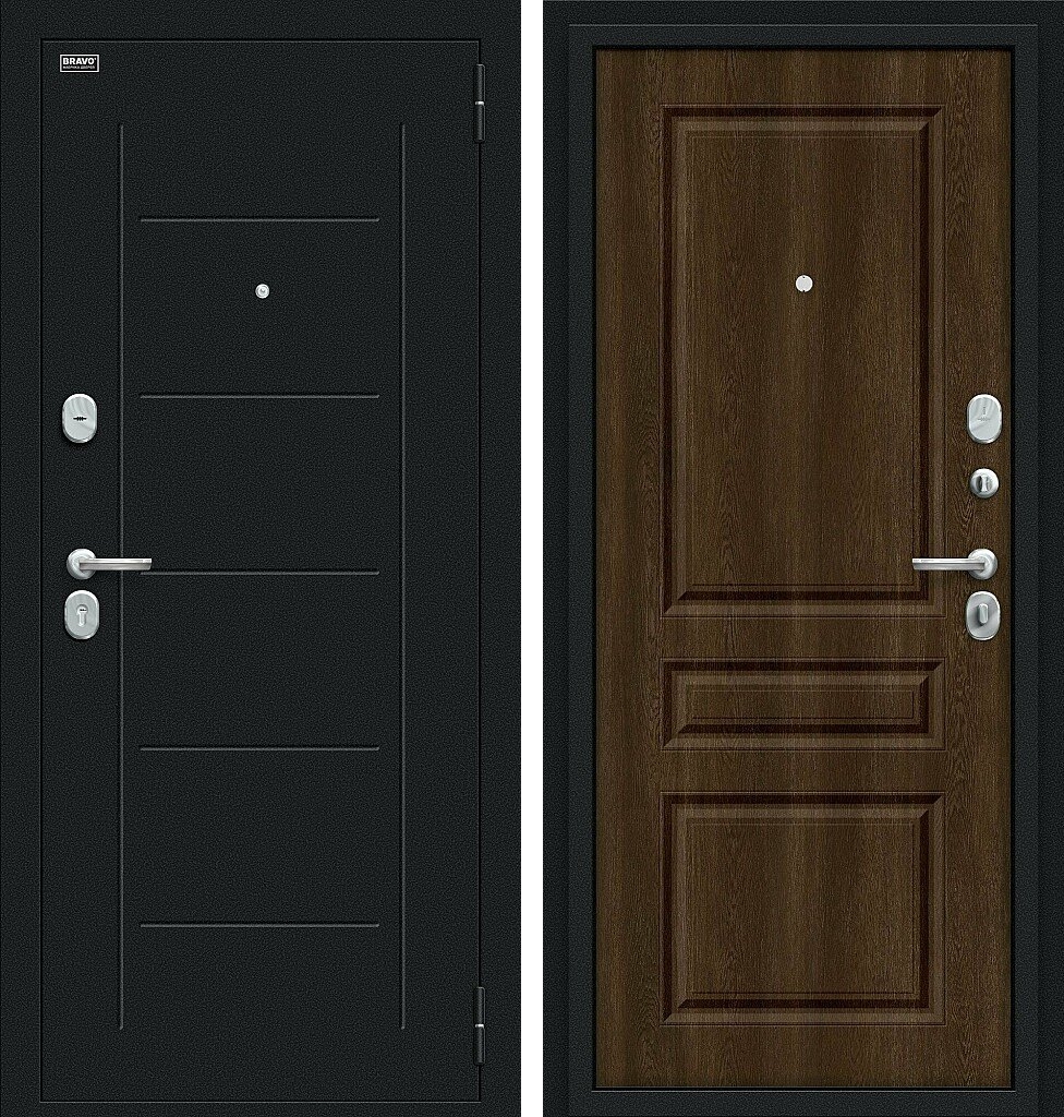 Входная дверь Пик, цвет: Букле черное/Dark Barnwood, из серии Bravo R, 205*86, открывание - Левое