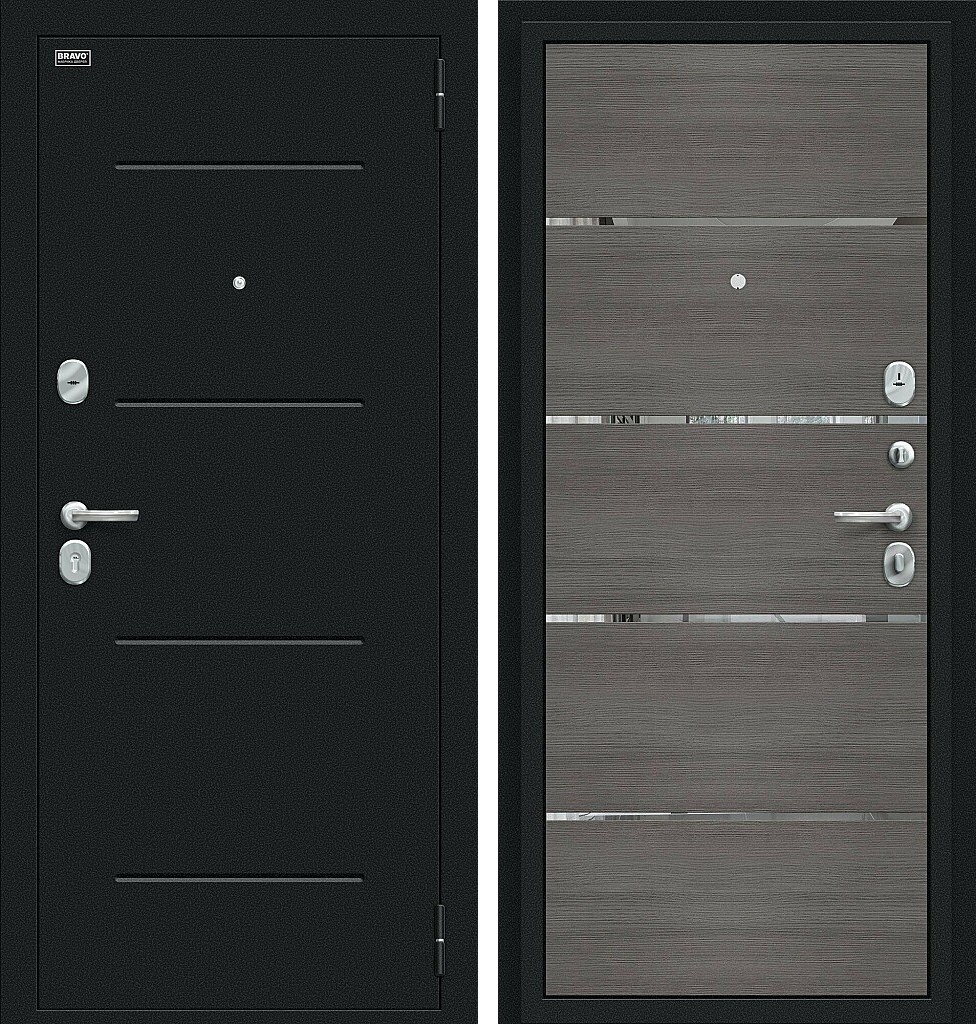 Входная дверь Лайн, цвет: Букле черное/Grey Melinga, из серии Bravo R, 205*96, открывание - Правое