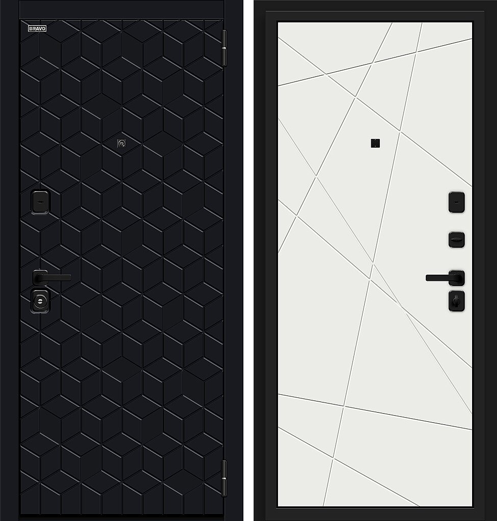 Входная дверь Кьюб (RBE), цвет: Total Black/Super White, из серии Bravo R, 205*86, открывание - Левое
