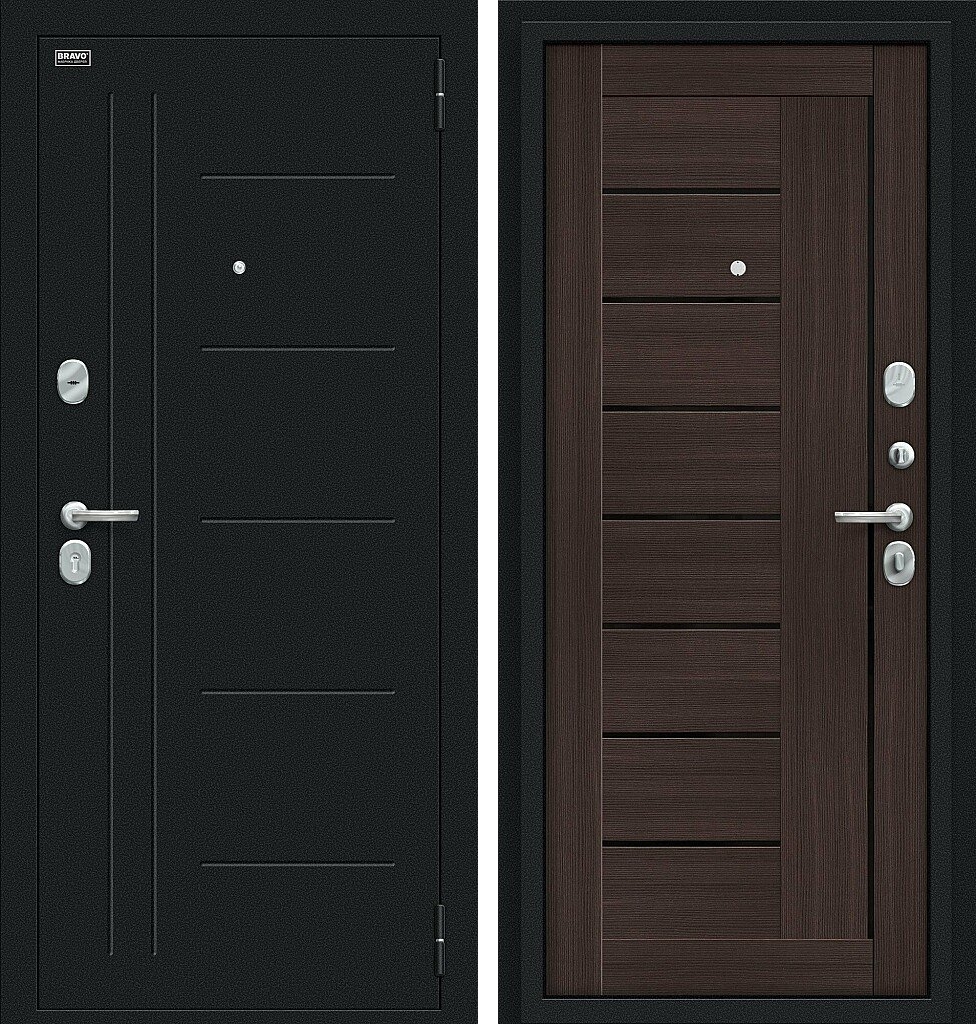 Входная дверь Проф, цвет: Букле черное/Wenge Veralinga, из серии Bravo R, 205*86, открывание - Левое