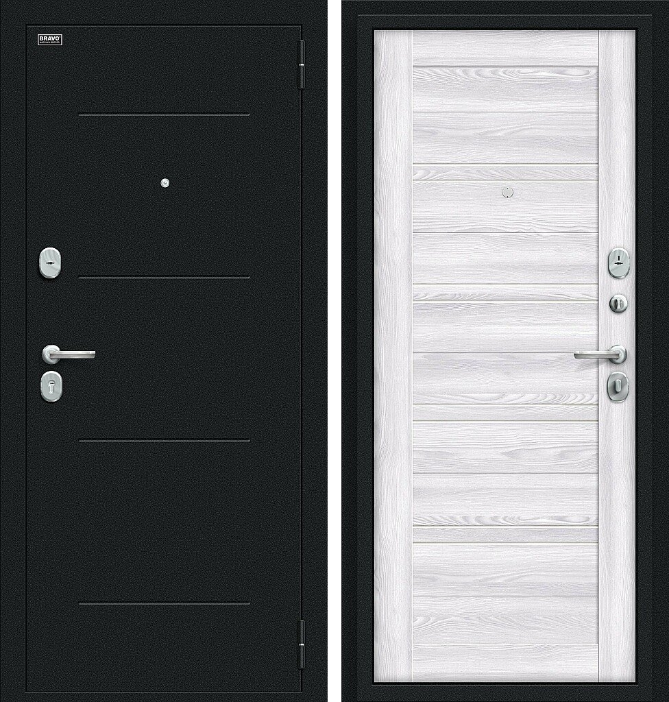 Входная дверь Сити Kale, цвет: Букле черное/Riviera Ice, из серии Bravo R, 205*86, открывание - Левое