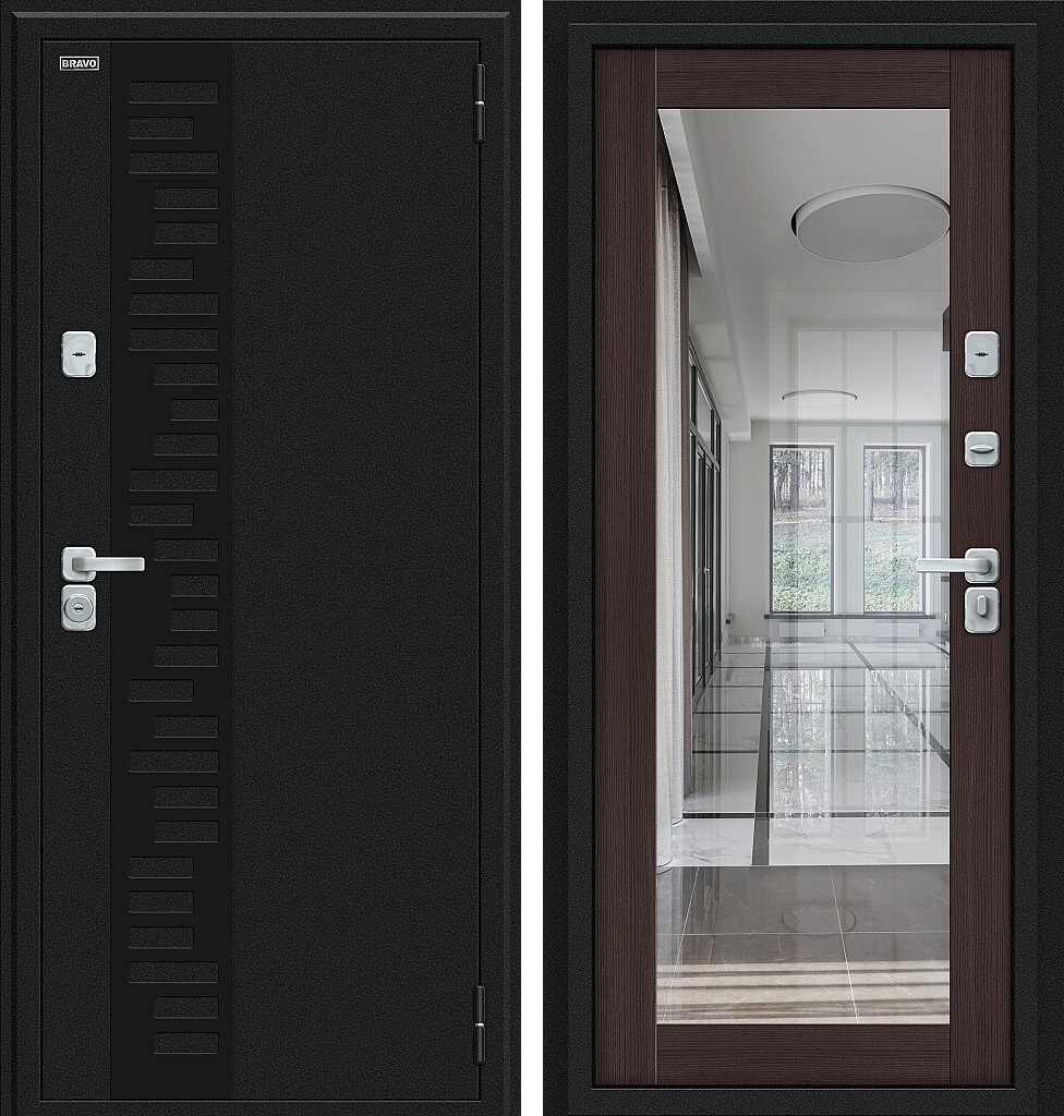 Входная дверь с терморазрывом Thermo Флэш Декор-2, цвет: Букле черное/Wenge Veralinga